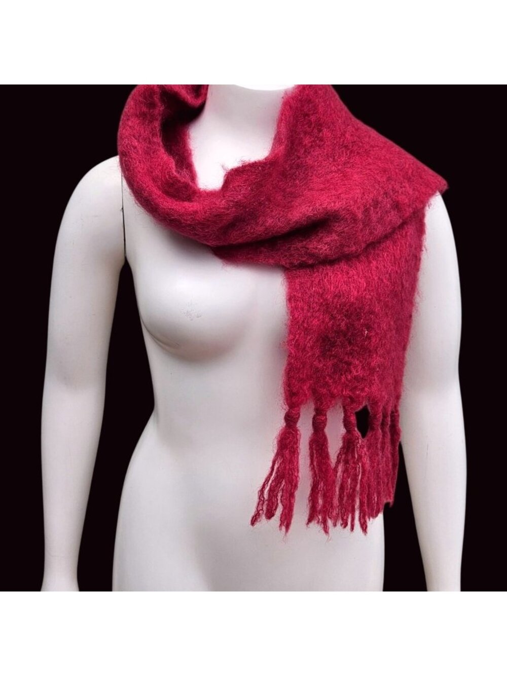 St Albans Vintage Mohair Wrap Scarf Cranberry Fringe OS - Soft & Cozy